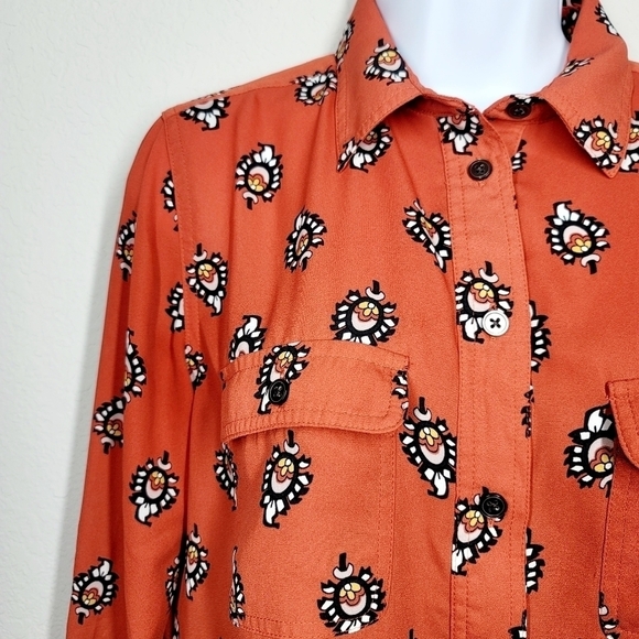 Loft Western Feather Print Burnt Orange Blouse - Picture 4 of 8
